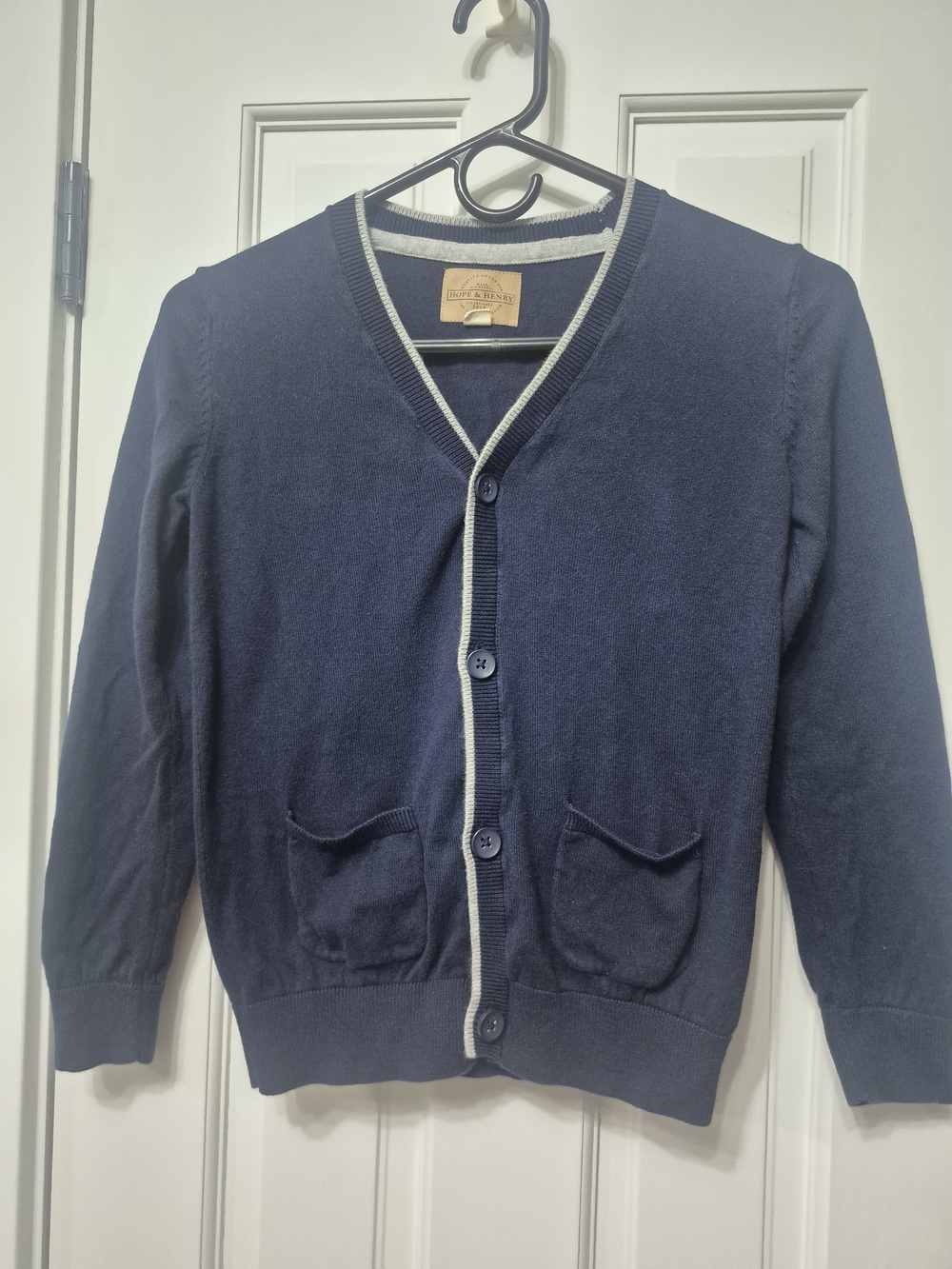Kids Navy Cardigan with Gray Contrast Trim
